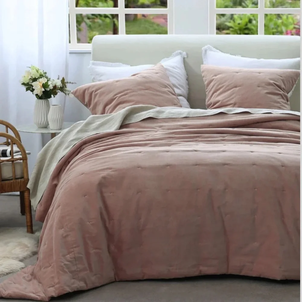 2/ West Elm | Velvet Quilt | Dusky Rose Euro pillow covers
